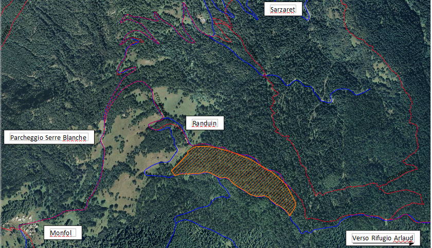 Cartografia intervento forestale in corso a settembre e ottobre nel Parco naturale del Gran Bosco