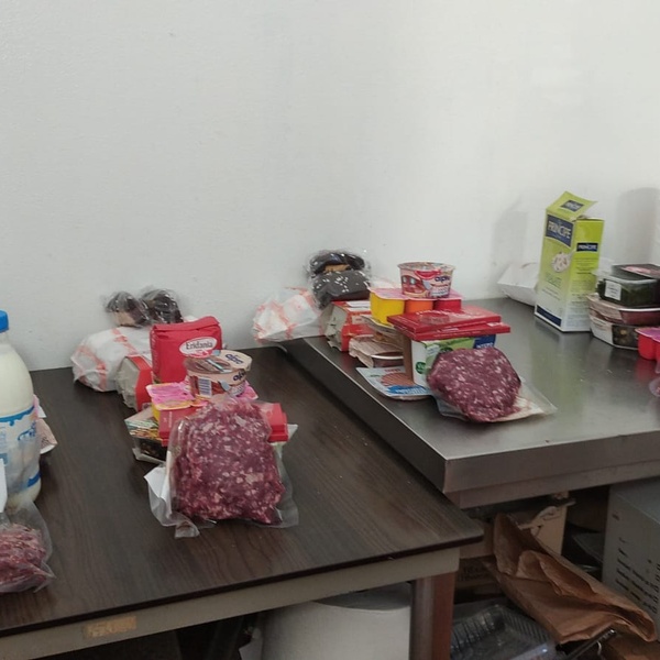 The vacuum\u002Dpacked boar meat along with the products that are packaged in boxes intended for needy families.