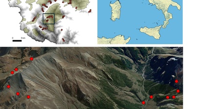 Map of the study area with the 254 listening points monitored along the altitude gradient in the Western Alps. The image below shows in detail two examples of altitude transects with listening points in the Val Troncea Natural Park, Pragelato.