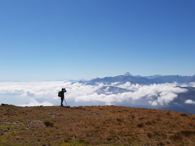 Bruno Frache in the classic pose of a park ranger at Colle Orsiera.
