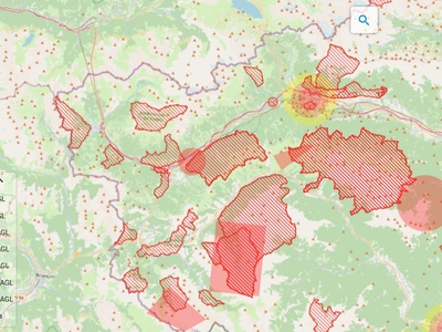 A detail from the D\u002DFlight maps showing the borders of the territories within the Protected Areas of the Cottian Alps (and not only), where drone flying is prohibited.