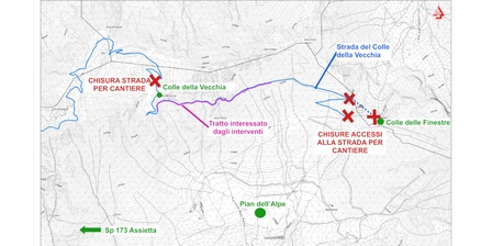 La cartografia della zona interessata dal cantiere con l\u0027indicazione del tratto chiuso alla frequentazione.