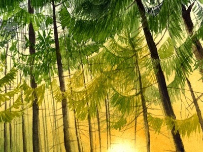 Una tavola dell\u0027illustratrice Silvia Benetollo utilizzata nello spettacolo \u0022Il canto della foresta\u0022.